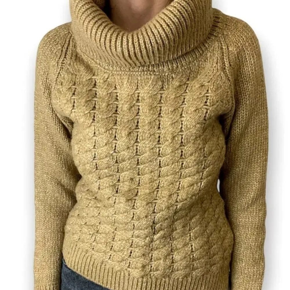 Massimo DUTTI CHUNKY BEIGE CABLE KNIT ALPACA WOOL BLEND SWEATER XS